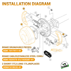 Drive-up Deluxe Brake Golf Cart Maintenance Kit for Club Car Precedent 2004 UP & Tempo-Contain Brake Drum/Hub,Brake Cables & Brake Shoes