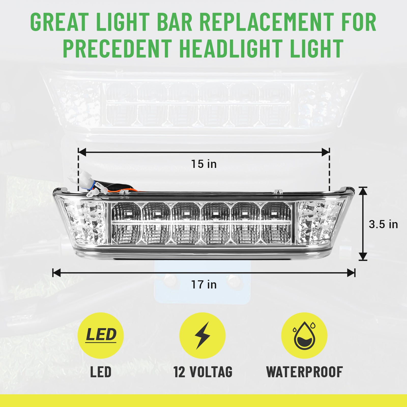 Drive-up Golf Cart LED Headlight Bar for Club Car Precedent 2004-Up with Front Head Light Electric and Gas Models, 12V Front Replace Head Light Bar Replaces OEM 102524801,1025248-01