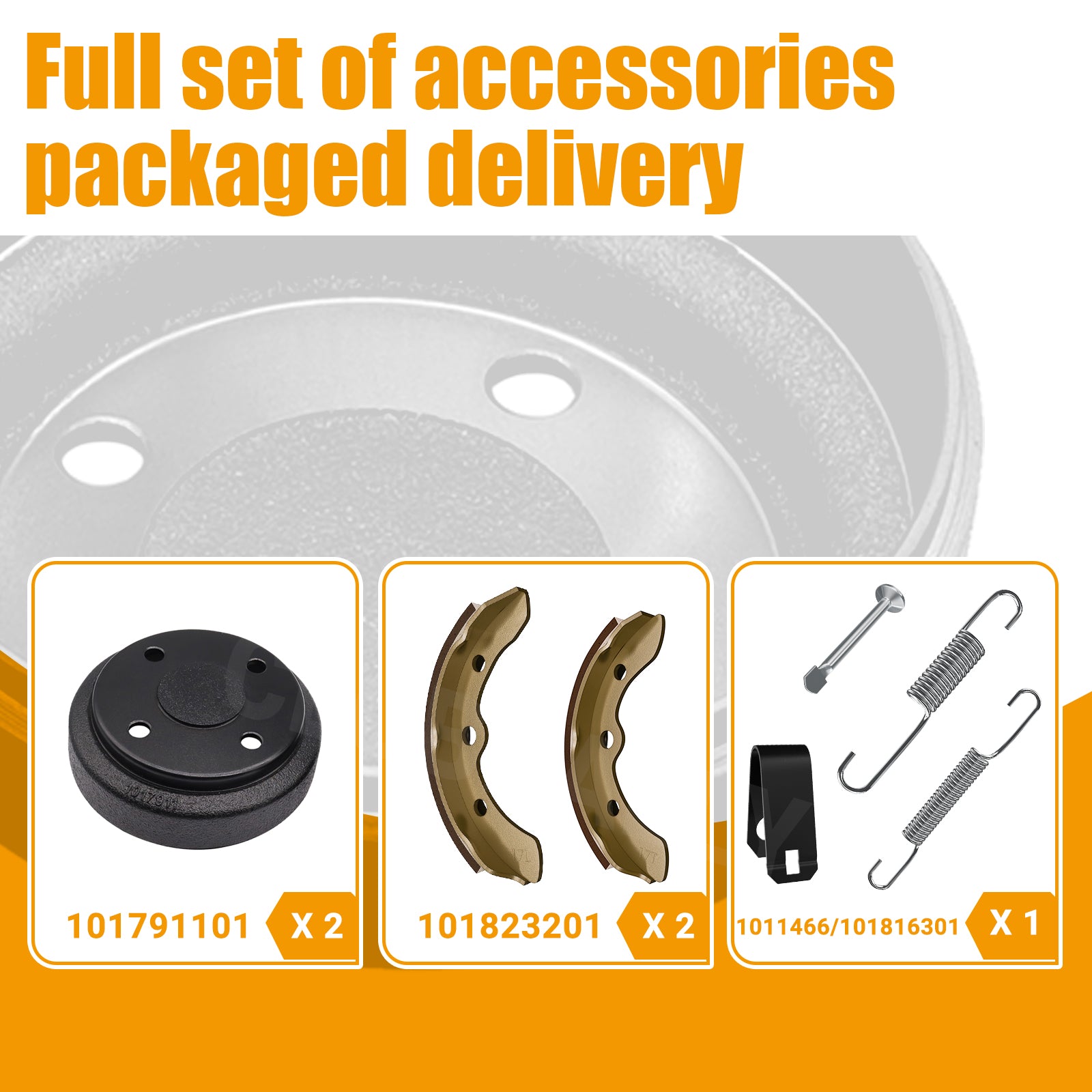 Drive-up Golf Cart Brake Drum/Hub and Brake Shoes Spring Kit Fit for Club Car DS 1995-Up & Precedent 2004-Up, OEM #101791101, 101823201, 1011466/ 101816301