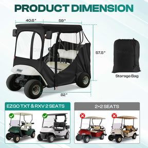 EZGO RXV&TXT Driving Enclosure Fits for 2 Passengers, 600D Golf Cart Rain Cover with 2 Zippered Doors & 4-Sided Clear PVC Windows |Drive-up