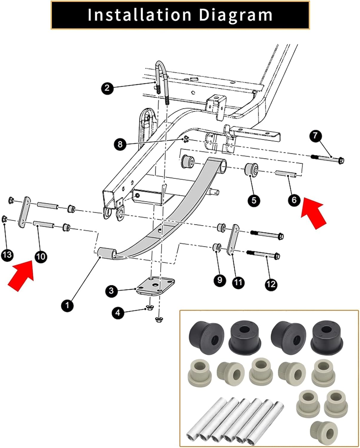 Rear Leaf Spring Sleeves Bushing Kit for EZGO RXV 2008 up Golf Car