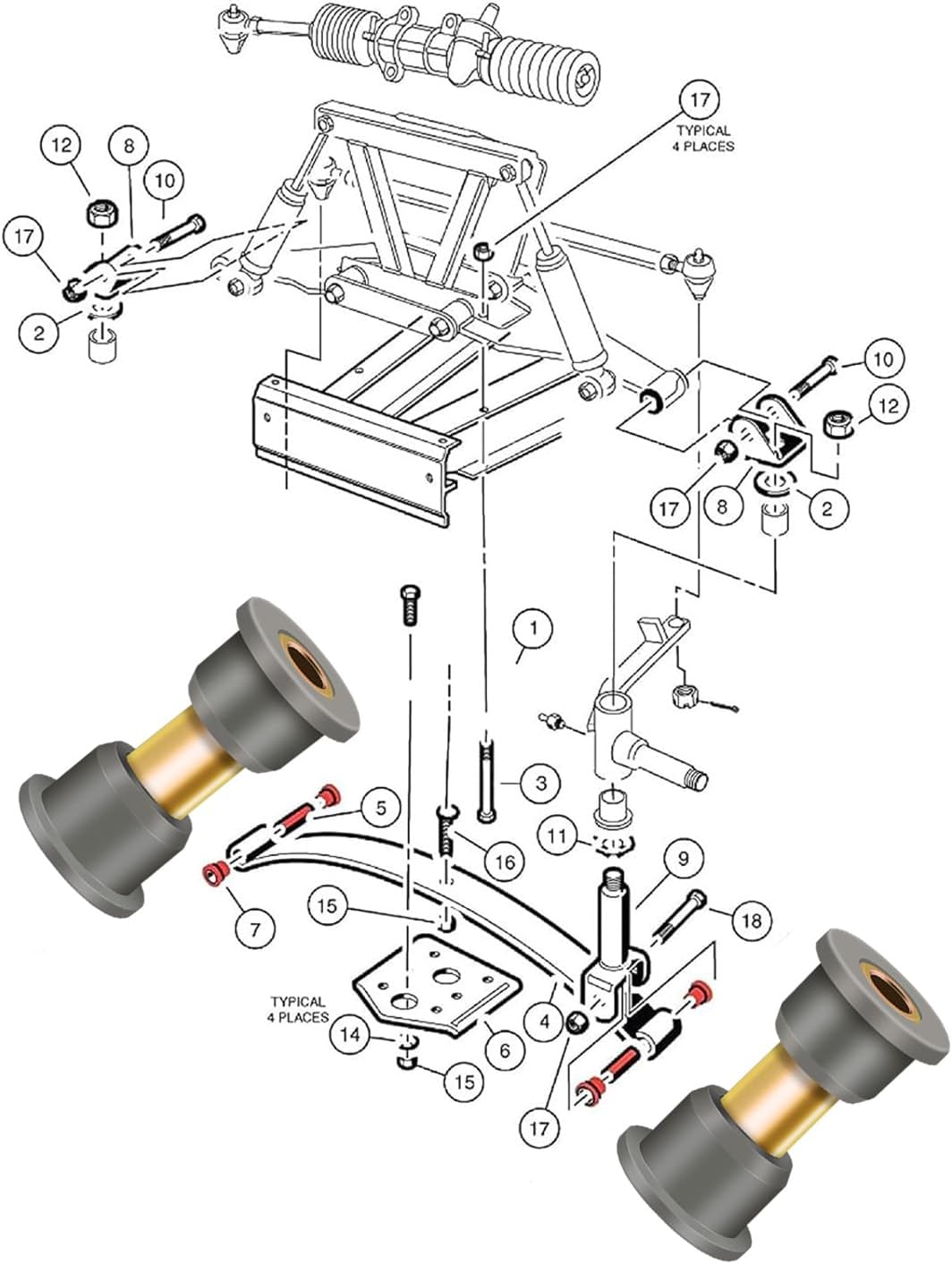 Panglong Golf Cart Front Leaf Spring Polyurethane Bushing and Sleeve Kit for Club Car 2004-Up Precedent and 2018-Up Tempo OEM#102956201 102288101