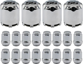 Chrome Golf Cart Center Caps & Wheel Lug Nuts Kit, 4 PCS ITP SS Wheel Hub Cap and 16 PCS Lug Nut for EZGO, Club Car…