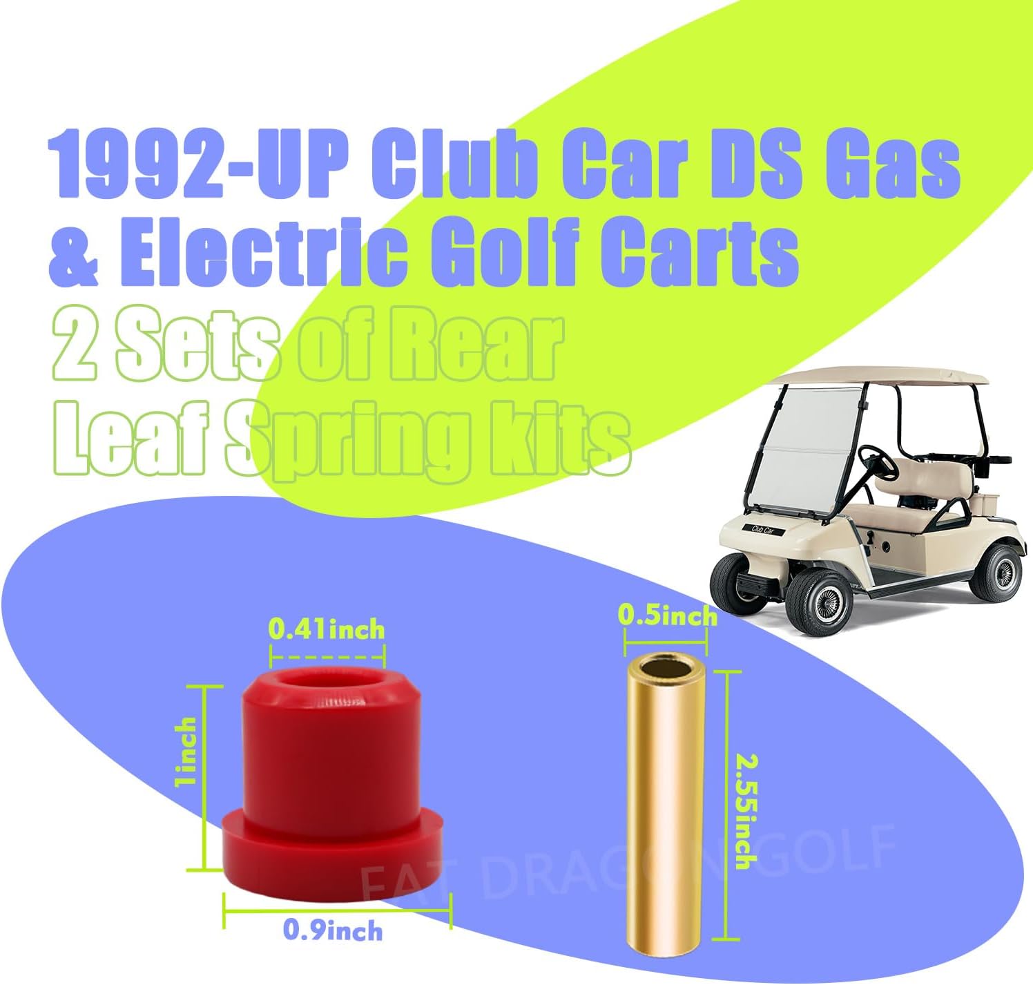 Panglong Club Car DS Rear Leaf Spring Bushing Kit, 2 Sets of DS Rear Spring Polyurethane Bushing and Sleeve Kit, Suitable for 1992-Up Club Car DS G&E Golf Cart, OEM# 1015583, 1012303