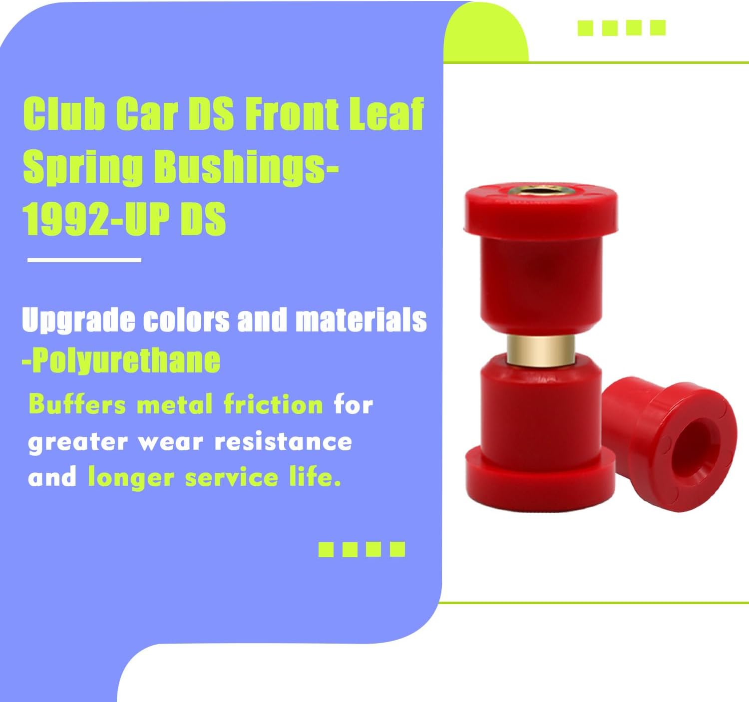 Club Car DS Front Leaf Spring Bushings Kit, Polyurethane Bushing and Sleeve Kit Suitable for 1992-UP Club Car DS G&E Golf Carts; Replace OEM# 1015583,1012303