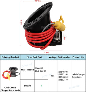 48V Golf Cart Charger Receptacle Charger Plug for Club Car DS Modes, Golf Cart Charging Port with Cord and Club Car Plug OEM 101828901 101802101