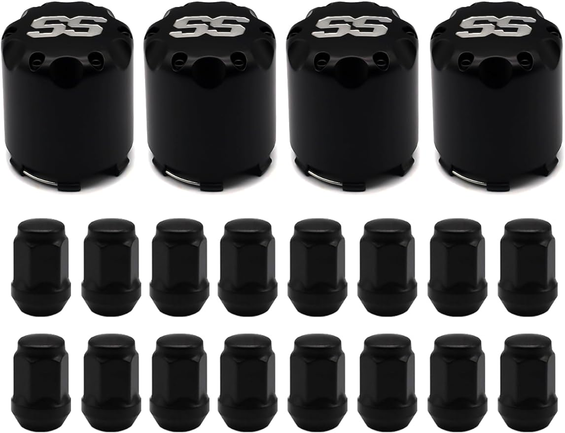 Black Golf Cart Center Caps & Wheel Lug Nuts Kit, 4 PCS ITP SS Wheel Hub Cap and 16 PCS Lug Nut for EZGO, Club Car