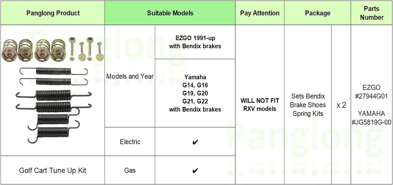 Panglong Golf Cart Brake Assembly Kit,Rear Brake Cluster&Bendix Brake Spring Hardware Kit Fit 1996-up EZGO TXT and Yamaha G14, G16, G19, G20,G21,G22 OEM#70998-G01 70998-G02 27944G01 JG5819G-00