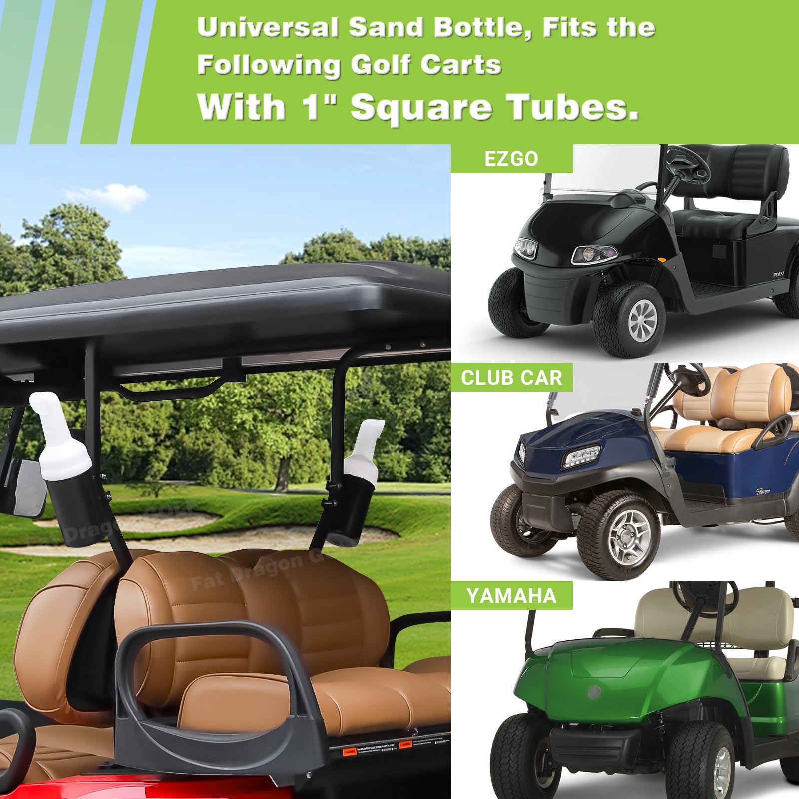 Drive-up Golf Cart Sand Bottle with Holder, No-Drilling Universal Golf Sand Bottle, Divot Filler Sand Bottle for Club Car, EZGO, Yamaha with 1" Tube Bracket; Large Capacity with Rattle Proof Holder