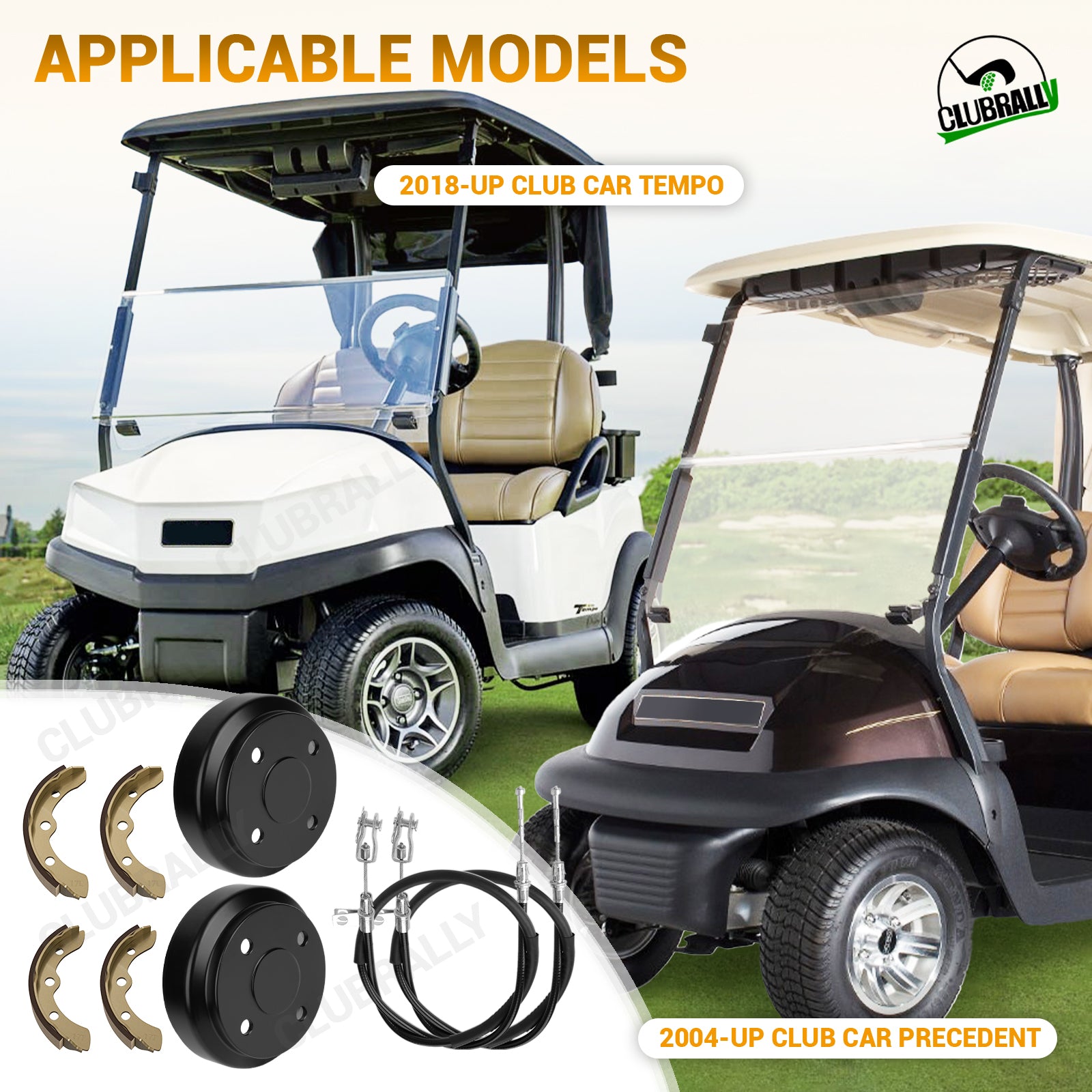 Drive-up Deluxe Brake Golf Cart Maintenance Kit for Club Car Precedent 2004 UP & Tempo-Contain Brake Drum/Hub,Brake Cables & Brake Shoes