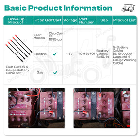 Drive-up Golf Cart Battery Cable Set for Club Car DS 1995-Up 48 Volt 4 Gauge (Set of 5)