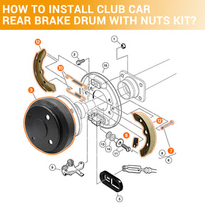 Drive-up Golf Cart Brake Drum/Hub and Brake Shoes Spring Kit Fit for Club Car DS 1995-Up & Precedent 2004-Up, OEM #101791101, 101823201, 1011466/ 101816301