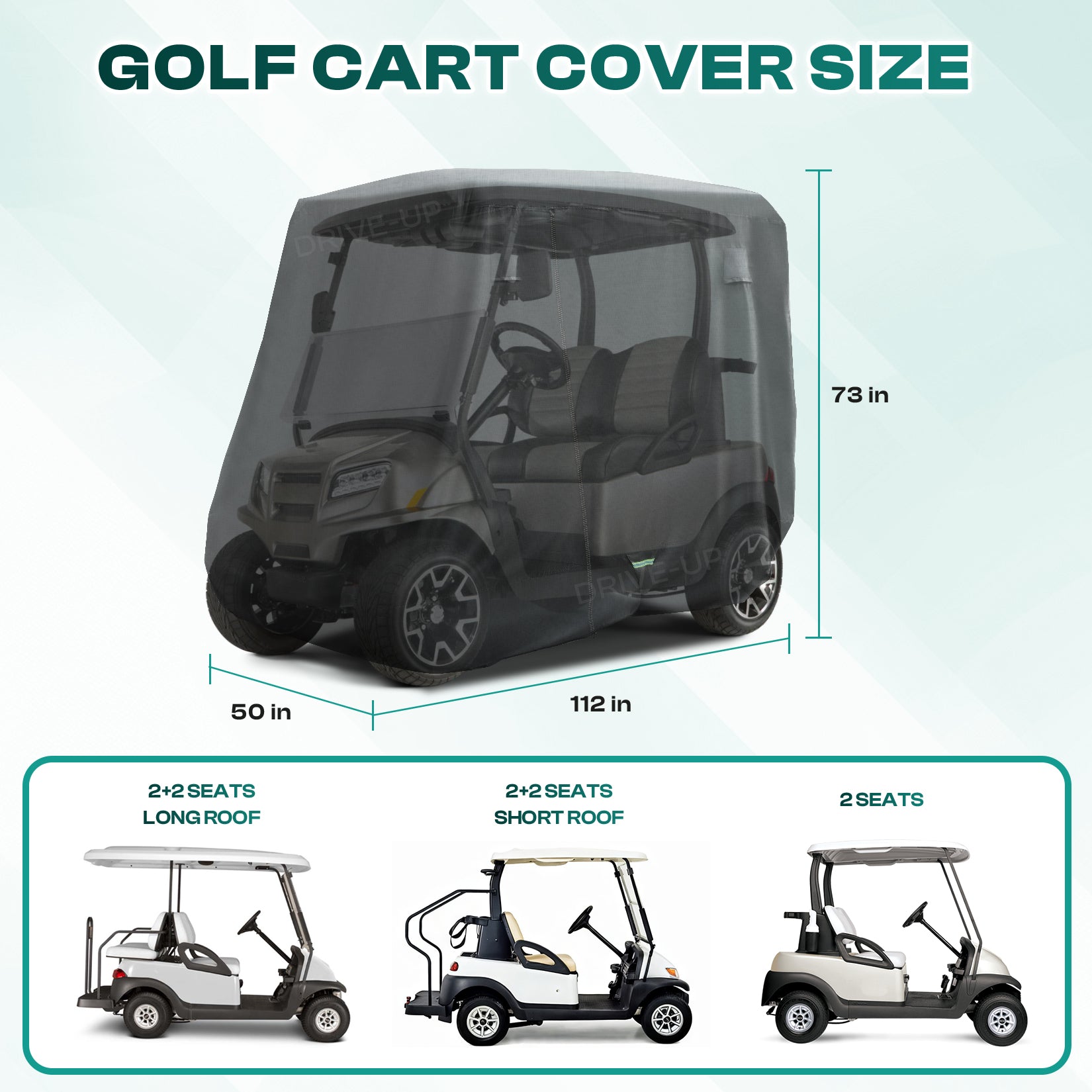 Universal Golf Cart Cover For 2/4 Passenger Yamaha Club Car EZGO, 420D Waterproof Polyester Cover with Zipper Doors, Dustproof, Sunproof, Windproof |Drive-up