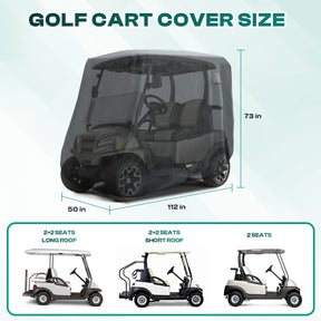 Universal Golf Cart Cover For 2/4 Passenger Yamaha Club Car EZGO, 420D Waterproof Polyester Cover with Zipper Doors, Dustproof, Sunproof, Windproof |Drive-up