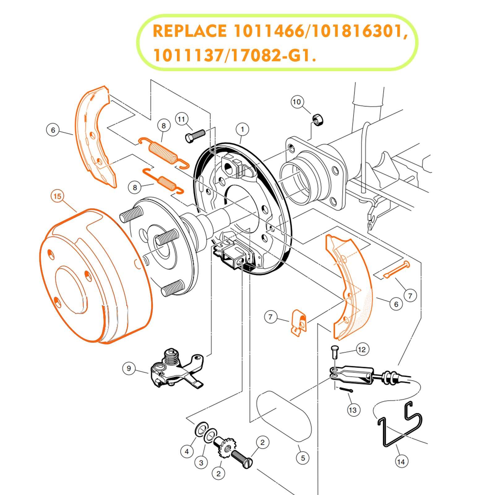 Drive-up Golf Cart Brake Drum/Hub and Brake Shoes Spring Kit Fits Club Car DS 1981-1994 4263,1011137 101146302 101816301