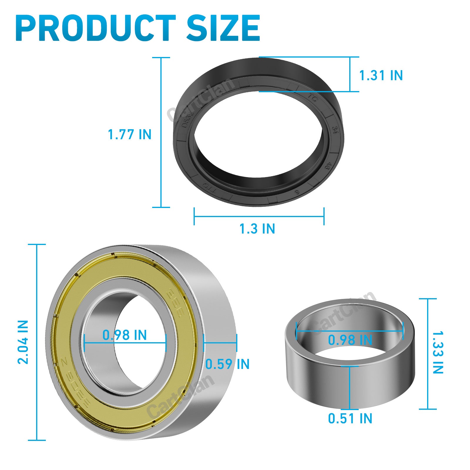 Drive-up Rear Axle Bearing Bushing & Oil Seal Kit for Club Car DS & Precedent 1986-2014 Electric Golf Cart OEM 1011291 1014207 1013794