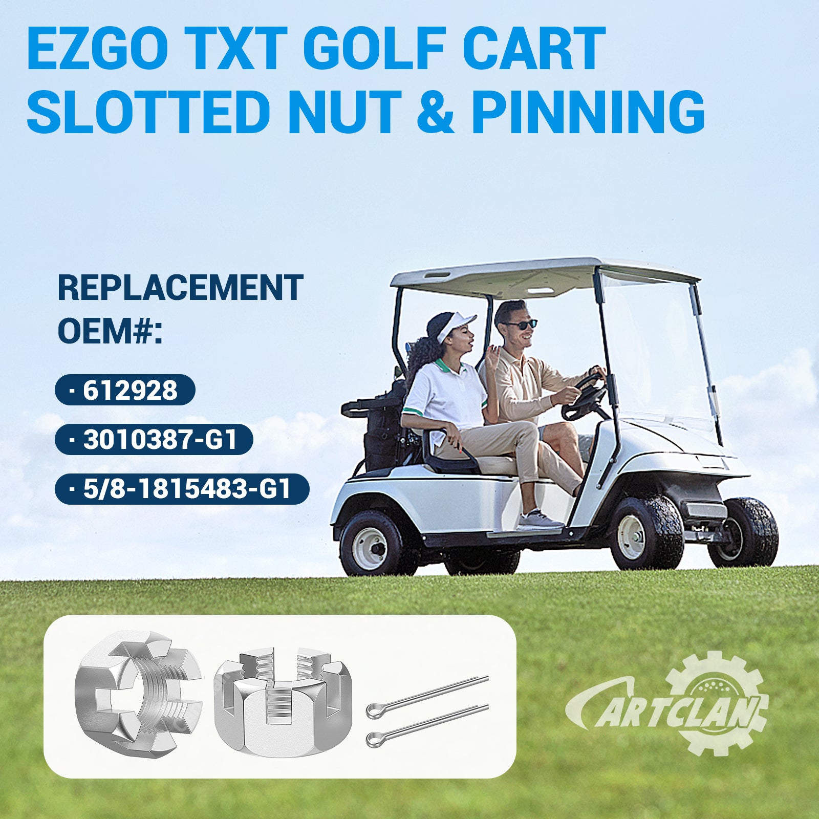 Drive-up 2 Set EZGO TXT Golf Cart Slotted Nut & Pinning 1976-Up Replacement Part 5/8-1815483-G1/612928 3010387-G1