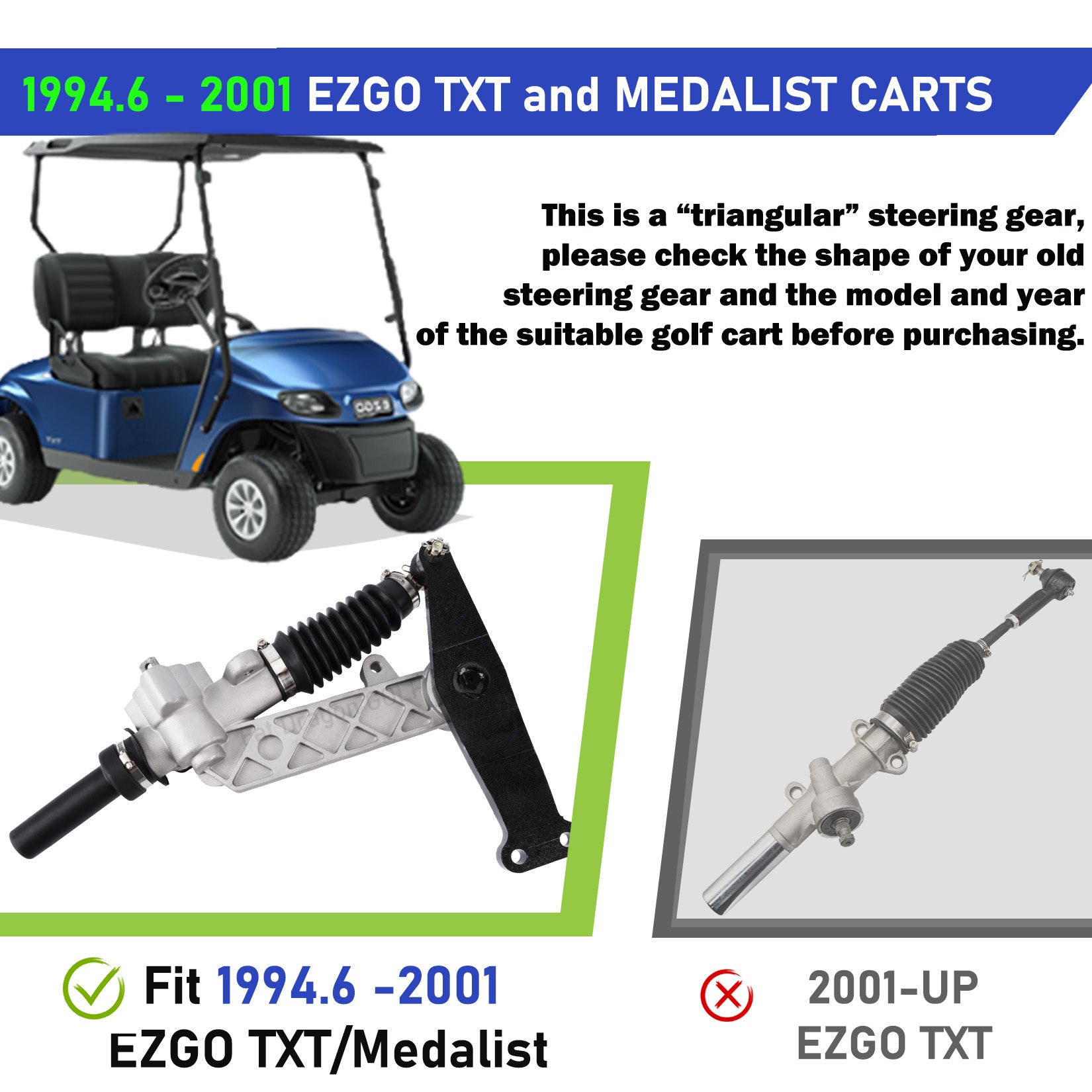 Drive-up EZGO Steering Rack, Golf Cart Steering Rack Suitable for 1994.6-2001 EZGO TXT and Medalist Golf Cart, OEM #70314-G01, 70314-G02, 70723-G02, 70147-G02