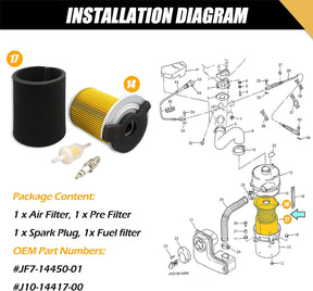 CartClan Air Filter Pre-Filter with Spark Plug Fuel Filter Tune Up kit Replacement, Suitable for Yamaha G1 G14 Gas Golf Cart Replace J10-14417-00 JF7-14450-01