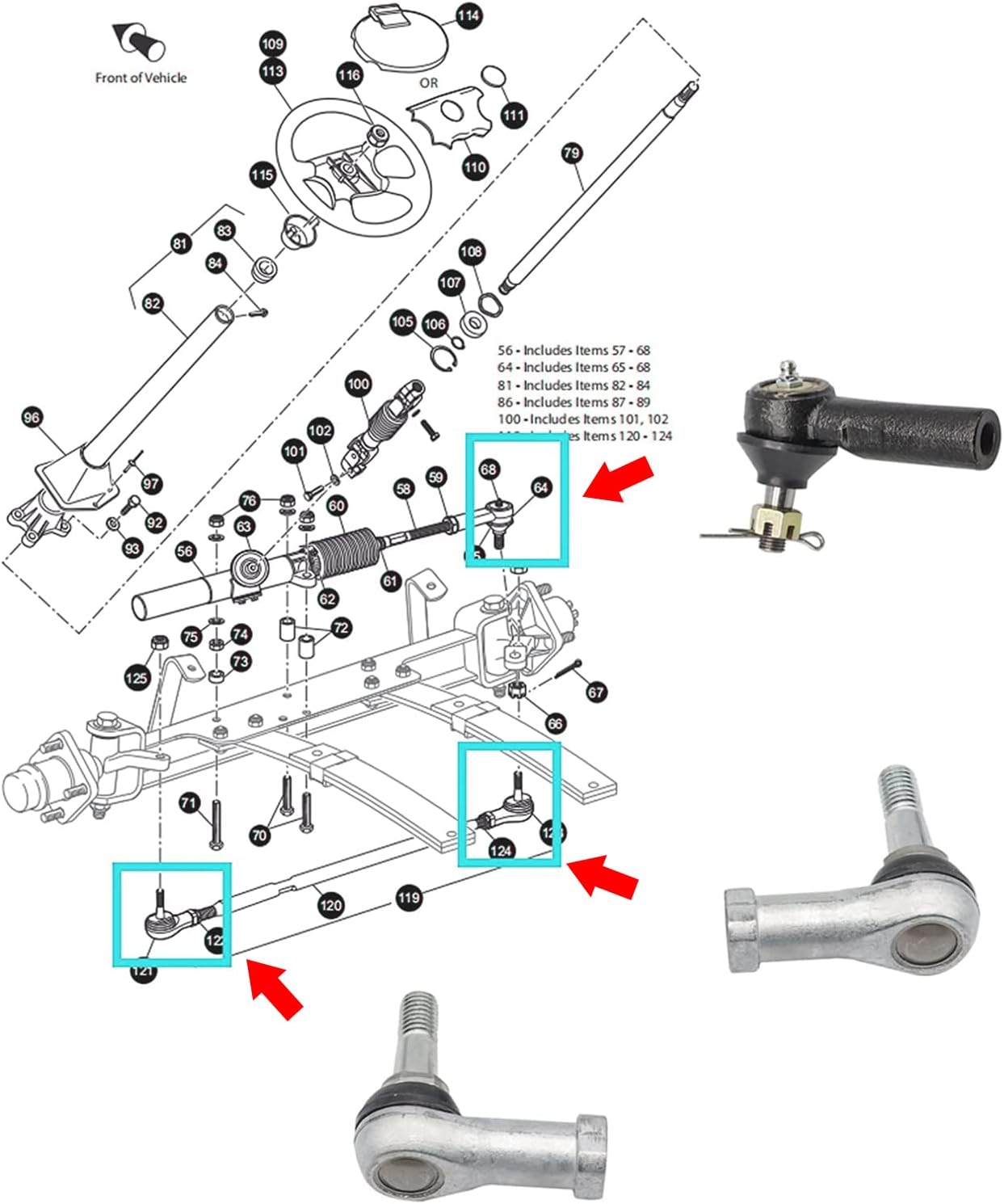 Ball Joint Kit,Tie Rod End Set and Steering Back Outer Ball Joint  Fits 2001-Up EZGO TXT Golf Cart OEM 70902-G01 70902-G02 70695-G01