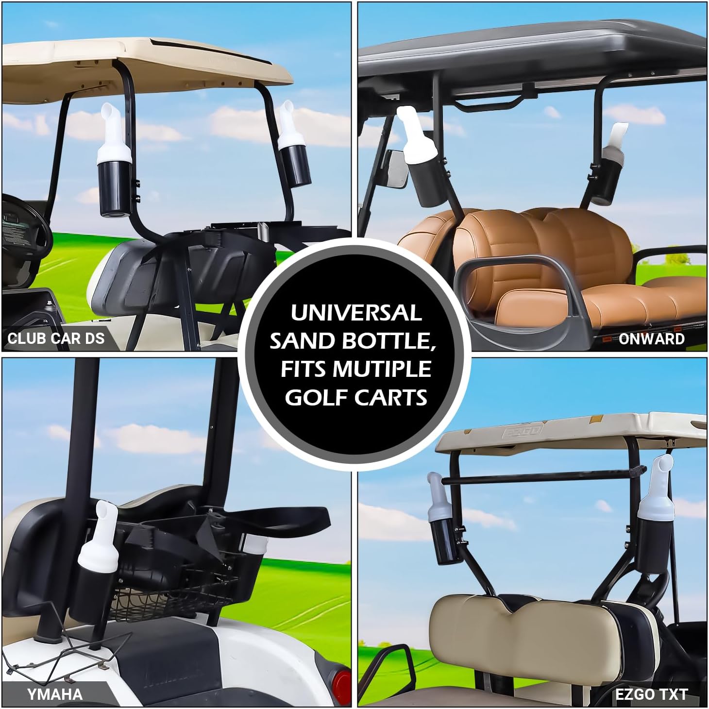 Golf Cart No-Drilling Sand Bottle, Divot Filler Sand Bottle for EZGO Club Car Yamaha, Large Capacity with Rattle Proof Holder