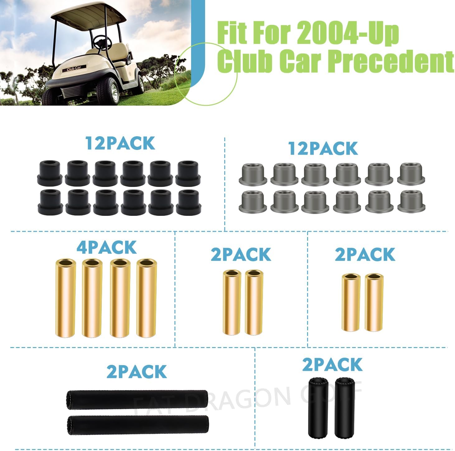 Club Car Precedent Bushing Kit-Polyurethane, Front Suspension & Rear Suspension and A Arm Bushing Kits, Suitable for Precedent 2004-Up, OEM #102506601, 102506401, 102956201, 102956201