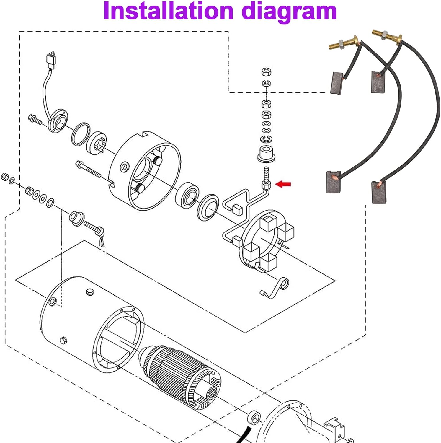 HITACHI Motor Brush Kit,Brush Replacement Kits Applicable to Yamaha JU2-H1801-20-00