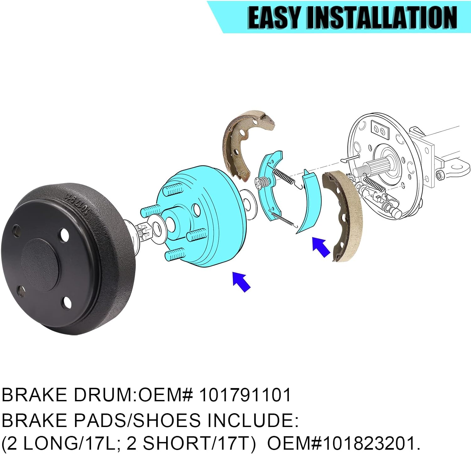 Golf Cart Brake Repair Kit, Brake Drums & Brake Pads/Shoes, Fit Club Car DS 1995-Up and Precedent 2004-Up, OEM# 101791101,101823201