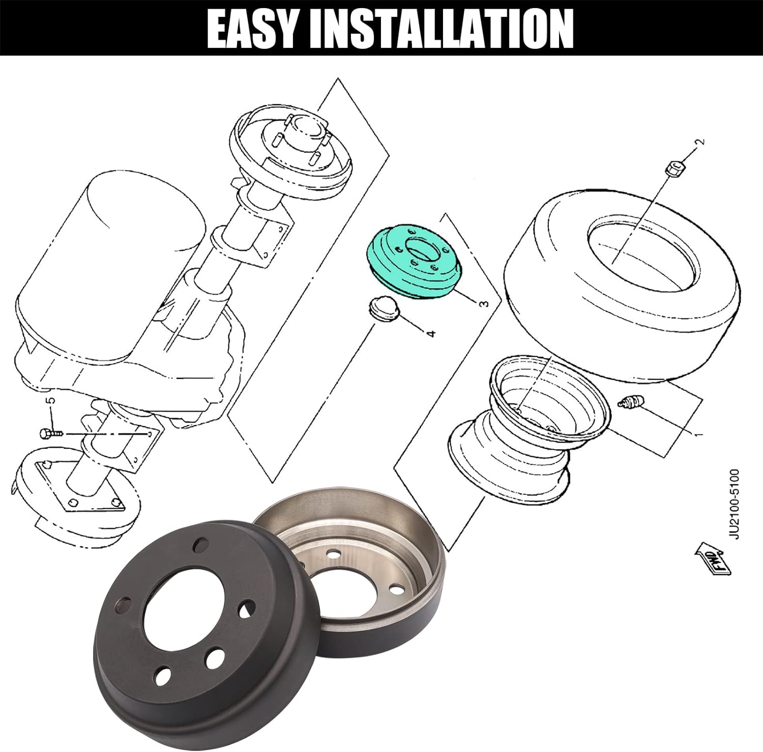 Golf Cart Brake Drum/Hub Kit, Applicable to Yamaha G1-G22 G29 1978-up Gas or Electric Golf Cart OEM#JW8-G6521-00-00