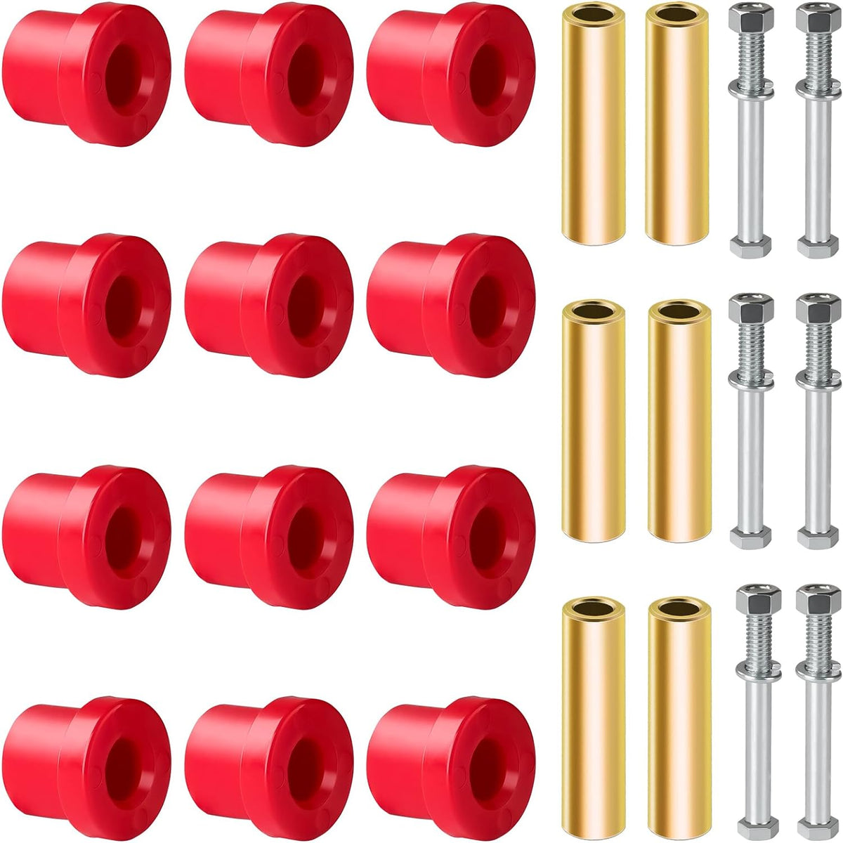 Golf Cart Red Polyurethane Bushings Sleeves and Screw Kit for Club Car DS 1992-UP Models, Rear Spring Bushings Set OEM#1015583 1012303 8755 (2 Set)