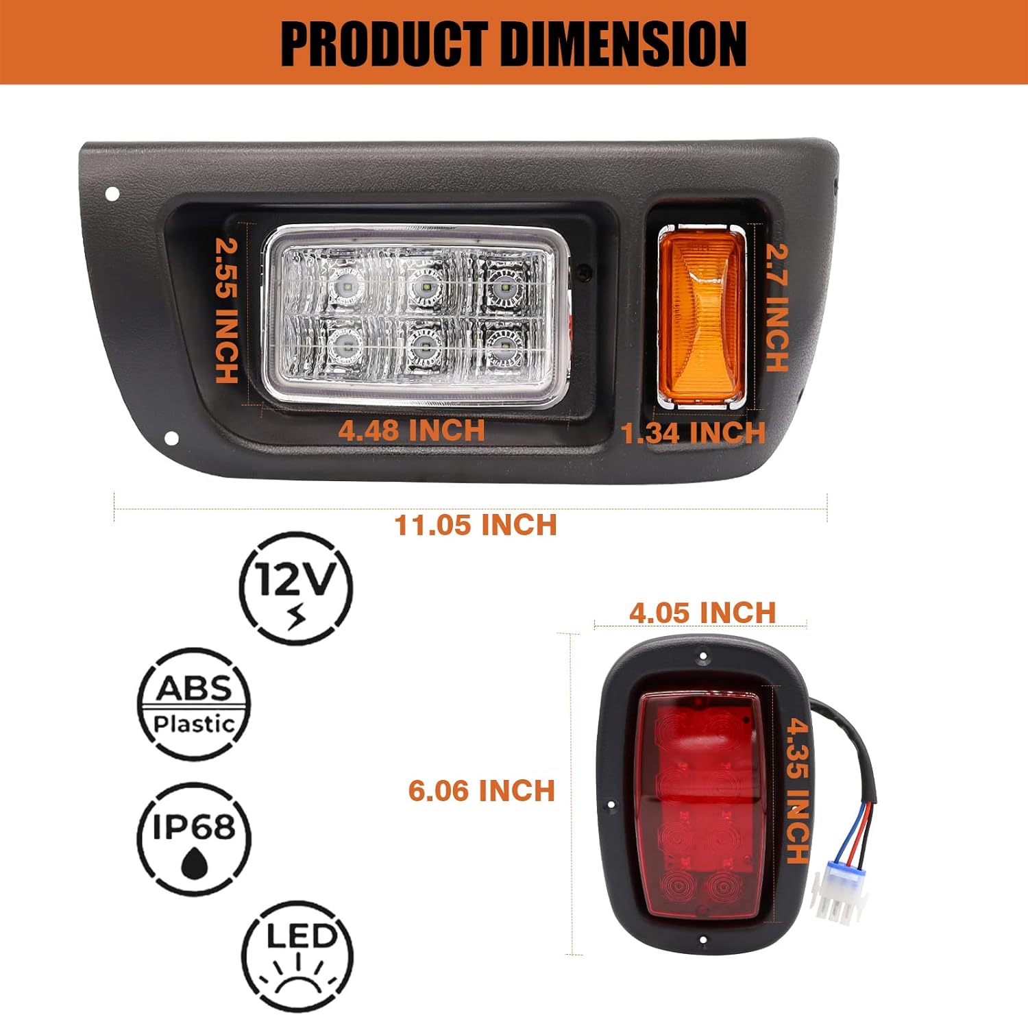 CartClan Club Car DS Led Headlight and Tail Light Kit 12 Volt for 1993-up Golf Cart Modified Assembly 101988001 101988002