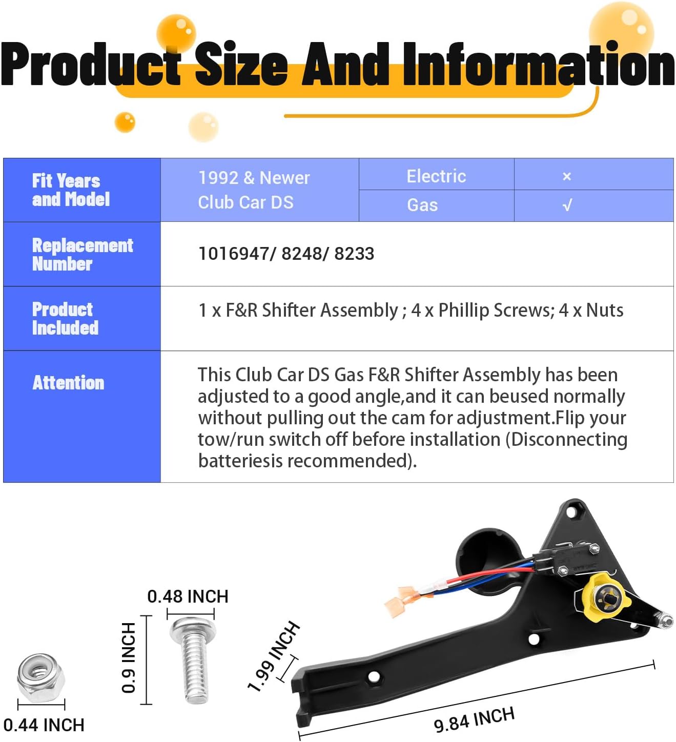 Club Car DS Golf Cart Forward and Reverse Shifter Assembly Kit