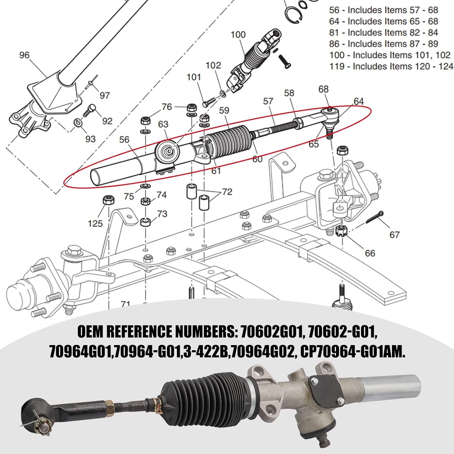 Steering Box Assembly (Rack and Pinion), Fits: 2001 & Newer EZGO Txt Models OEM Part #'s: 70602G01, 70964-G01. Gas Or Electric Carts.