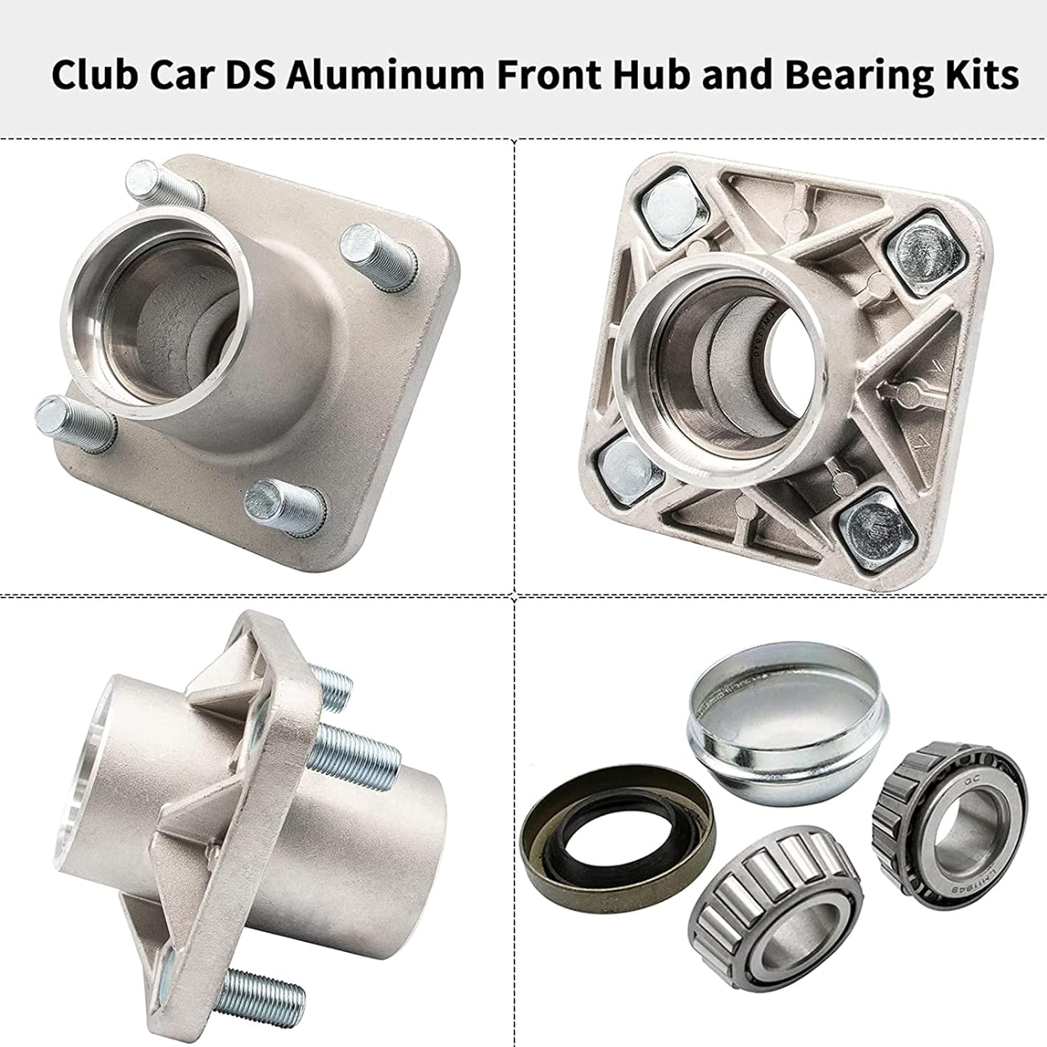 Panglong Club Car DS Front Hub Assembly, Aluminum Front Hub and Bearing 1pcs or 2pcs, Suitable for 1974-2003 Club Car DS Golf Carts, Replace OEM#1011892