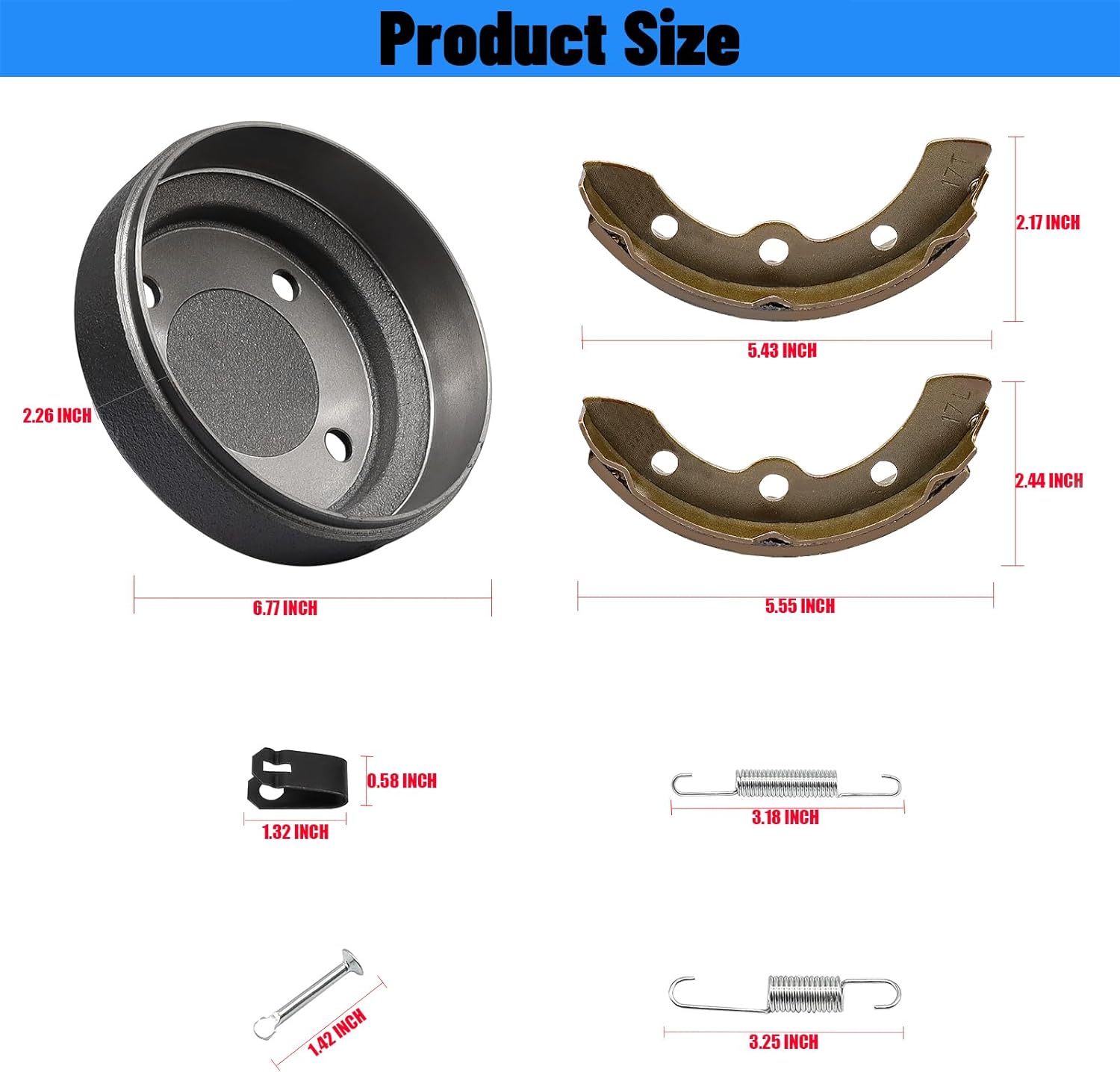 Golf Cart Brake Drum/Hub and Brake Shoes Spring Kit Fit for Club Car DS 1995-Up &Precedent 2004-Up, Replace OEM#101791101, 101823201, 1011466/101816301