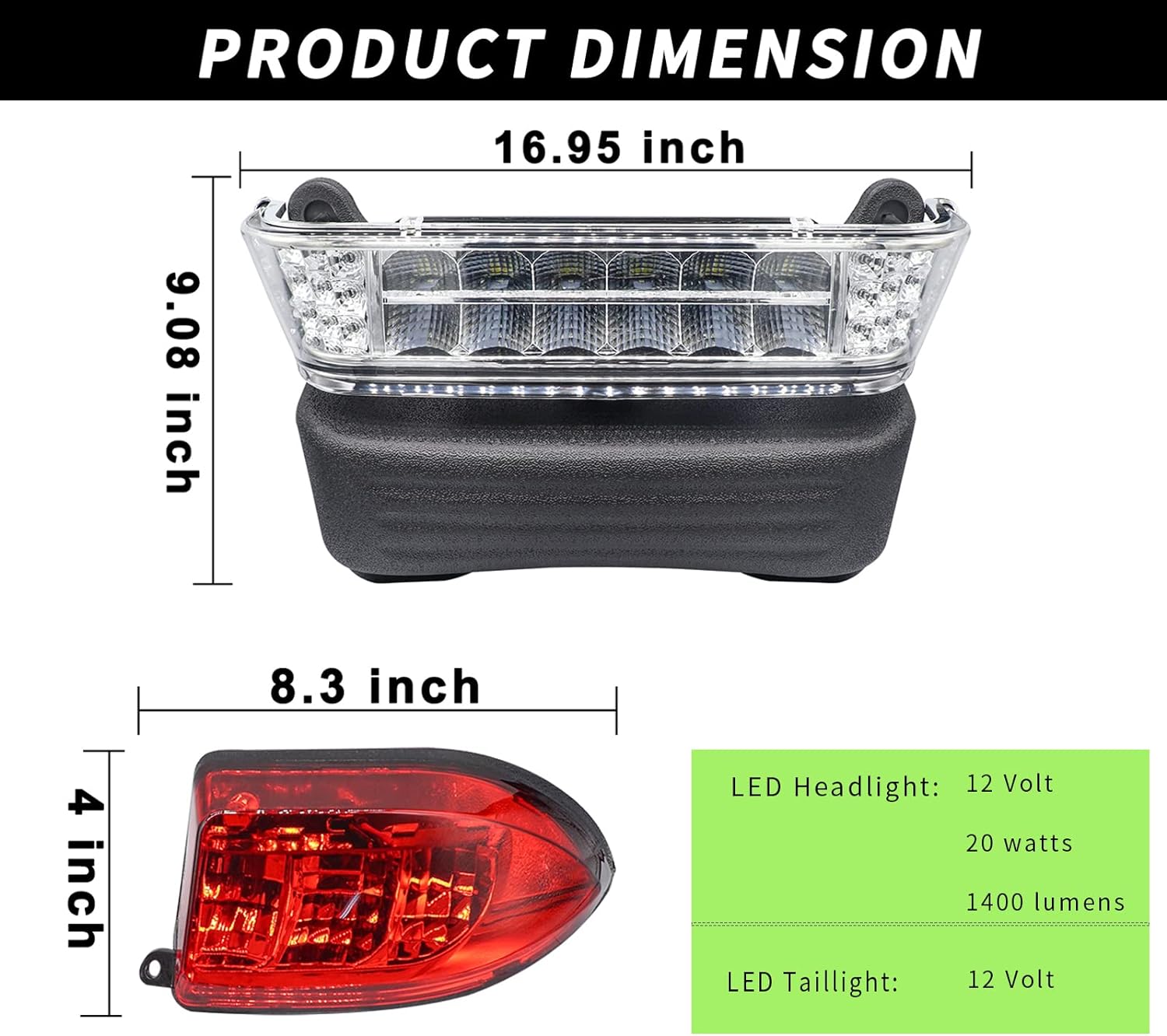 Drive-up Golf Cart LED Light Kit for Club Car Precedent 2004-2008.5 Electric Models, Replaces 12V Club Car LED Headlight and Taillight Assembly OEM 102524801, 1025290-01