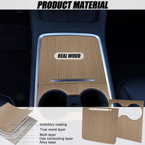 CartClan Tesla Model 3 Model Y 2021 2022 2023 Center Console Wrap Kit Wood Grain Center Console Cover Interior Decoration Wrap Kit for Tesla Accessories