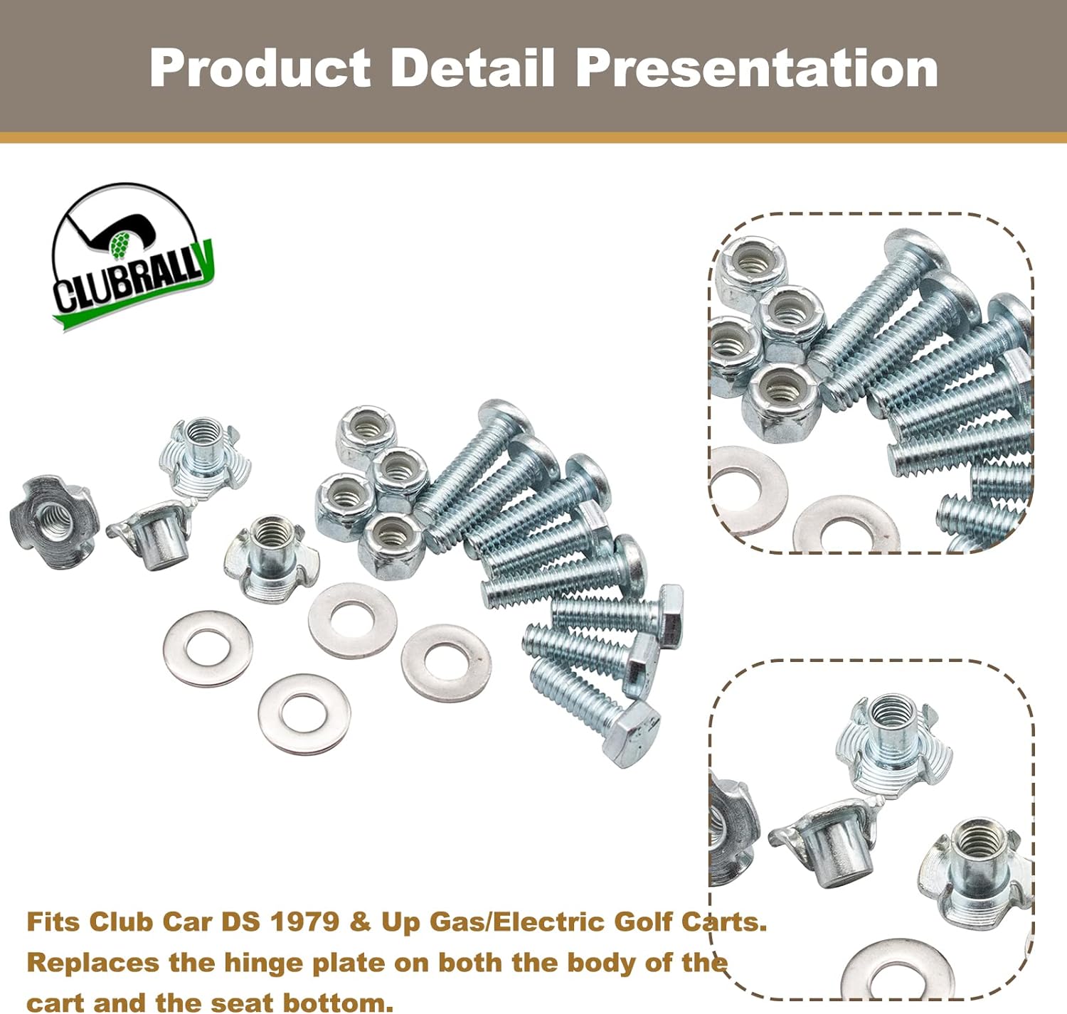 Golf Cart Seat Hinge Set for 1979-Up Club Car DS 1011652 1012412-Male + Female