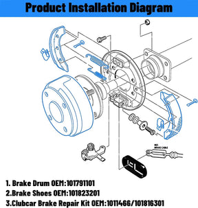 Golf Cart Brake Drum/Hub and Brake Shoes Spring Kit Fit for Club Car DS 1995-Up &Precedent 2004-Up, Replace OEM#101791101, 101823201, 1011466/101816301