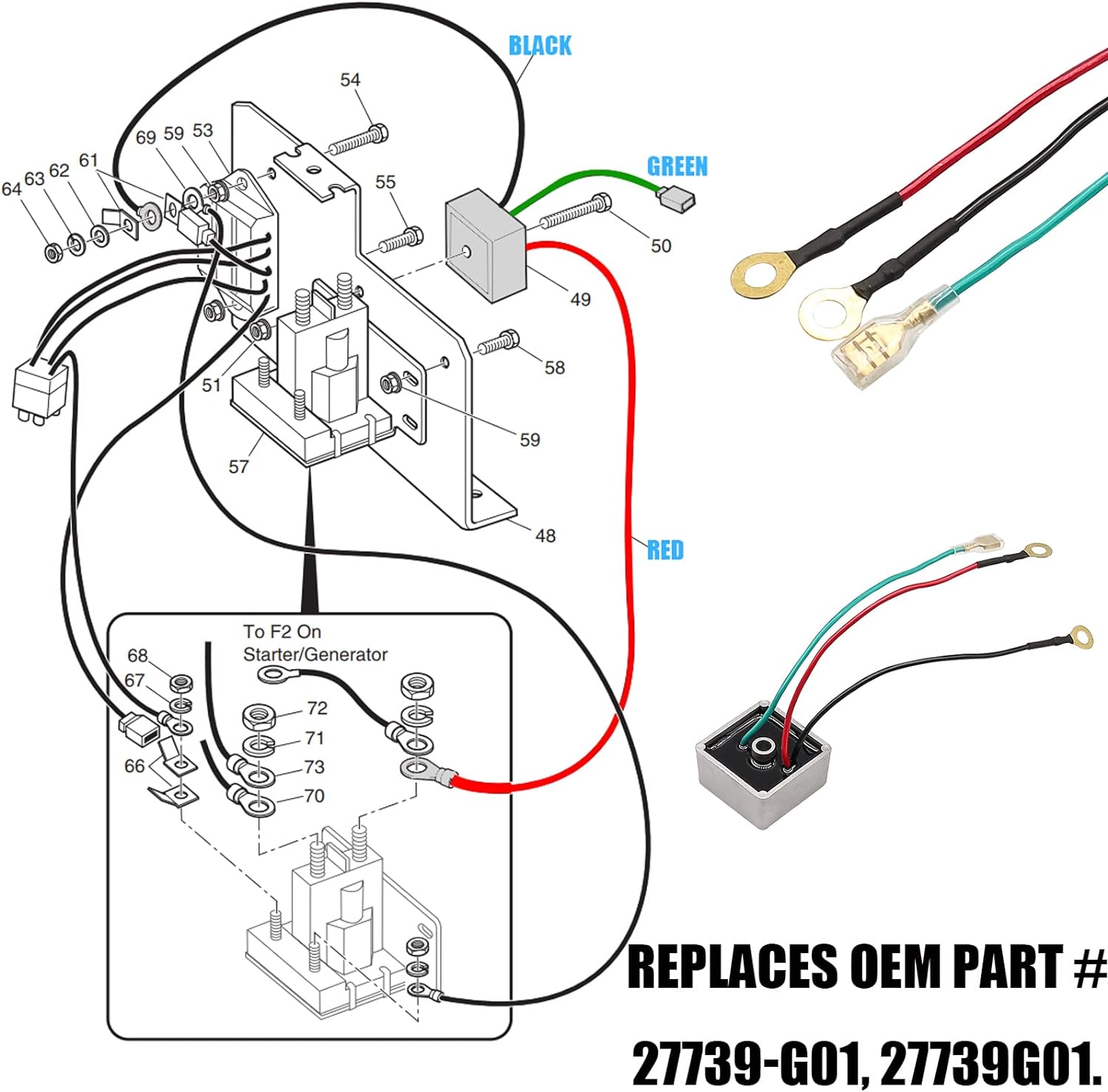 27739-G01 Voltage Regulator Replacement Fits EZGO TXT 1994-UP Gas Golf Cart