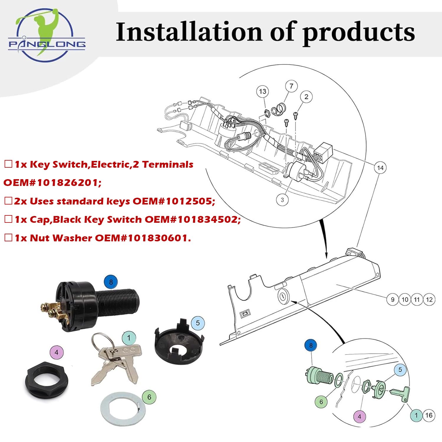 Starter Switch,Club Car DS Electric Golf Cart 1996-Up Ignition Key Switch, 36 Or 48 Volts,Suit 101826201