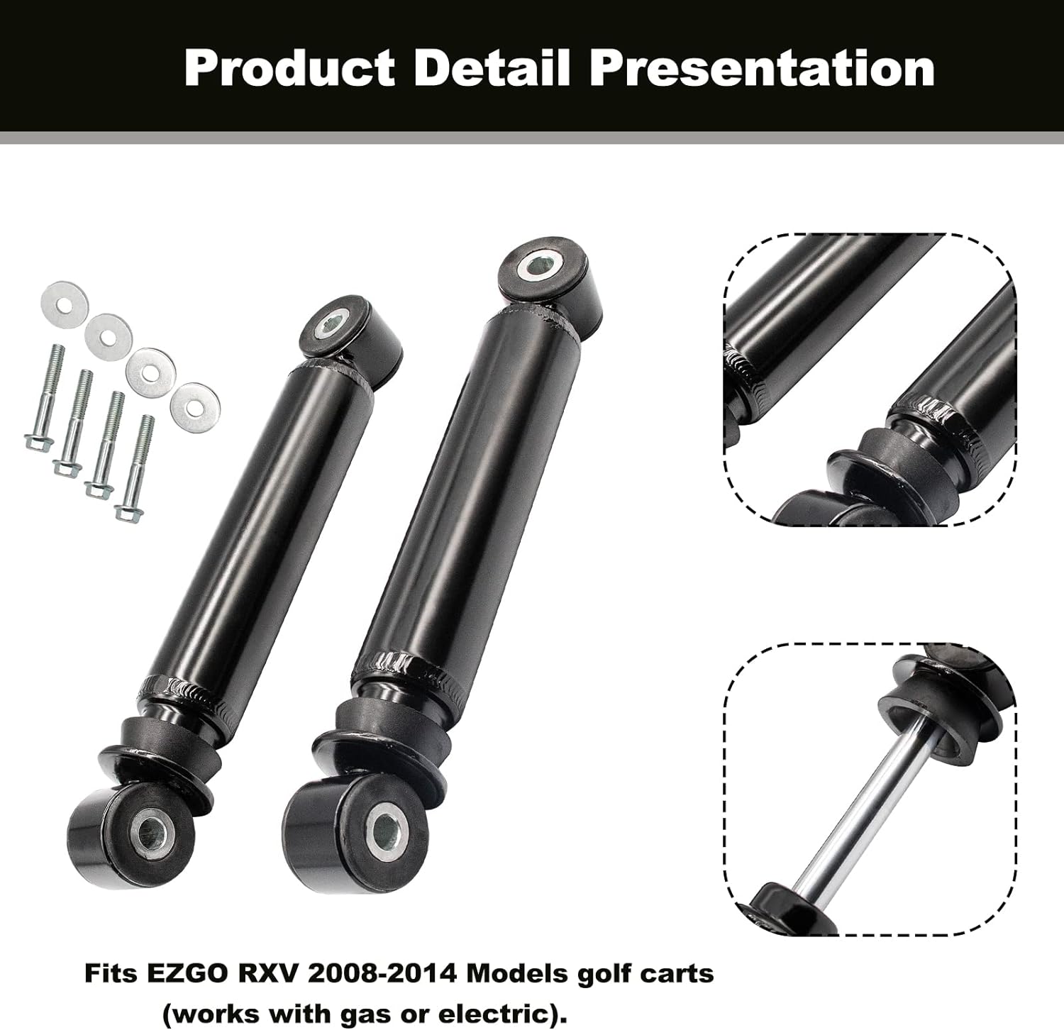 Rear Shock Absorbers for EZGO RXV Golf Cart Gas Electric Models 2008-2014,Replaces 603637 611724 2Pcs