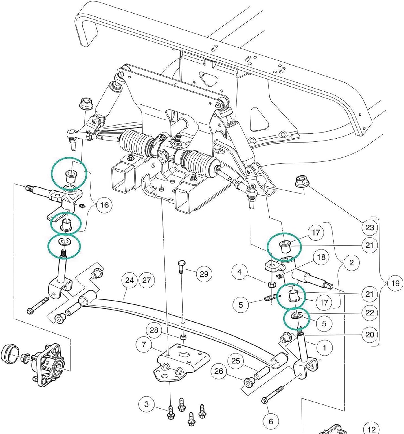 Club Car Spindle Lower Bushings, King Pin Wave Washer fits 2004-UP Precedent and 2018-UP Tempo Replaces OEM#102288401 7048