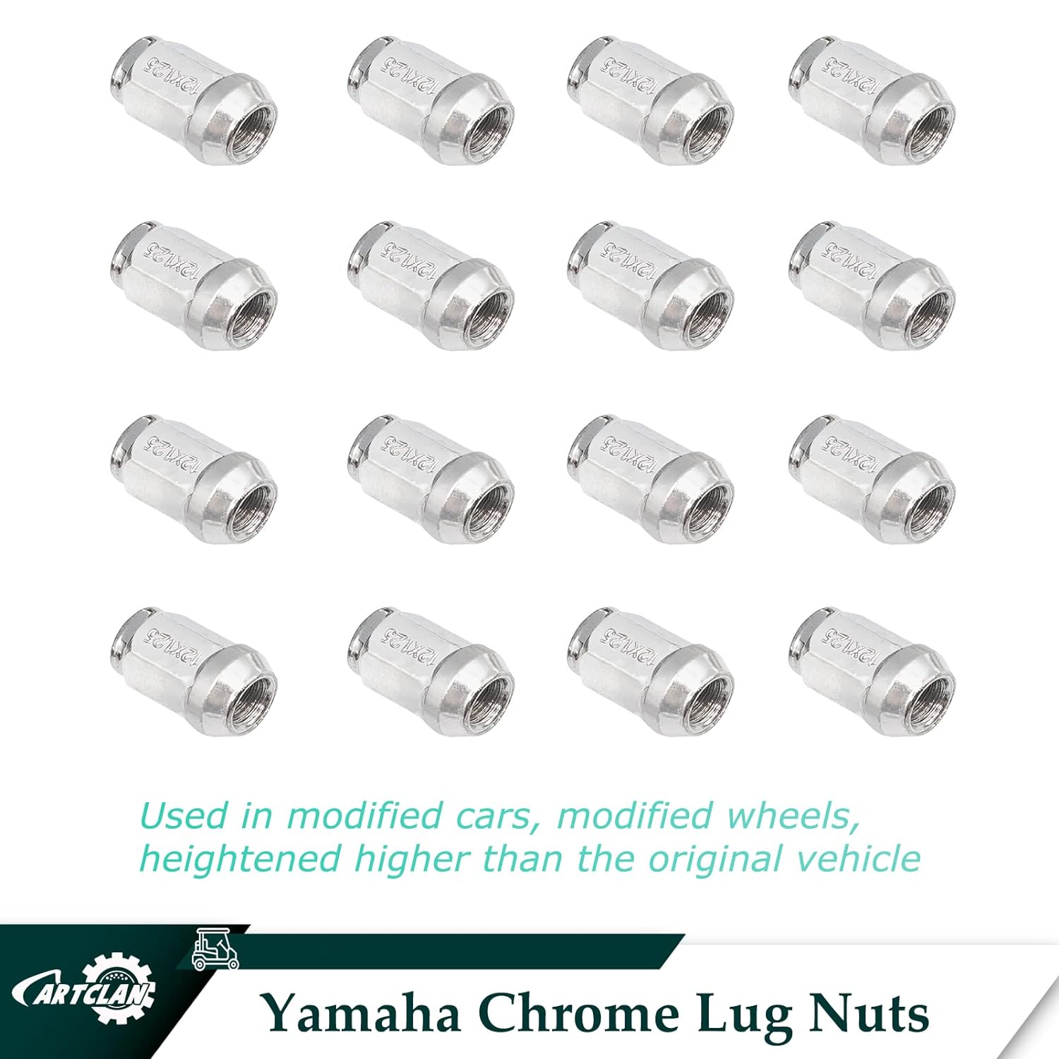 CartClan Golf Cart Chrome Lug Nuts, Suitable for Yamaha/GEM 12MMx1.25 Pack of 16