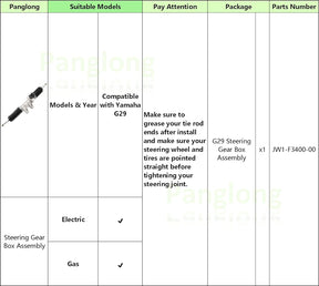 Steering Box Assembly, Suitable for Yamaha Drive G29 Gas or Electric Golf, Replace OEM# JW1-F3400-00