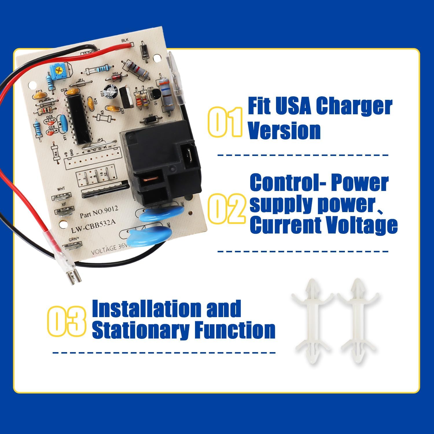 EZGO 36V Charger Board(Small) with Wire for PowerWise Chargers for 1994 and Up PowerWise Chargers, Replace OEM 27877-G01,28667-G01