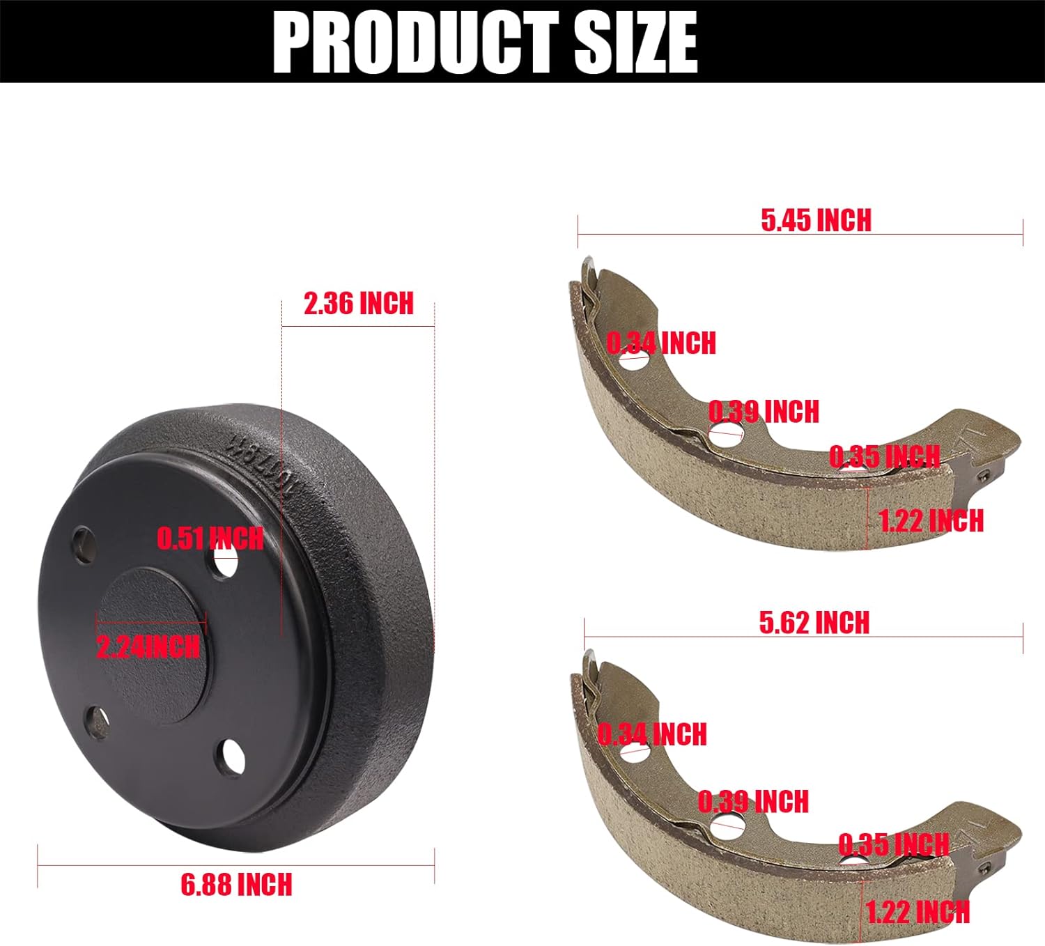 Golf Cart Brake Repair Kit, Brake Drums & Brake Pads/Shoes, Fit Club Car DS 1995-Up and Precedent 2004-Up, OEM# 101791101,101823201