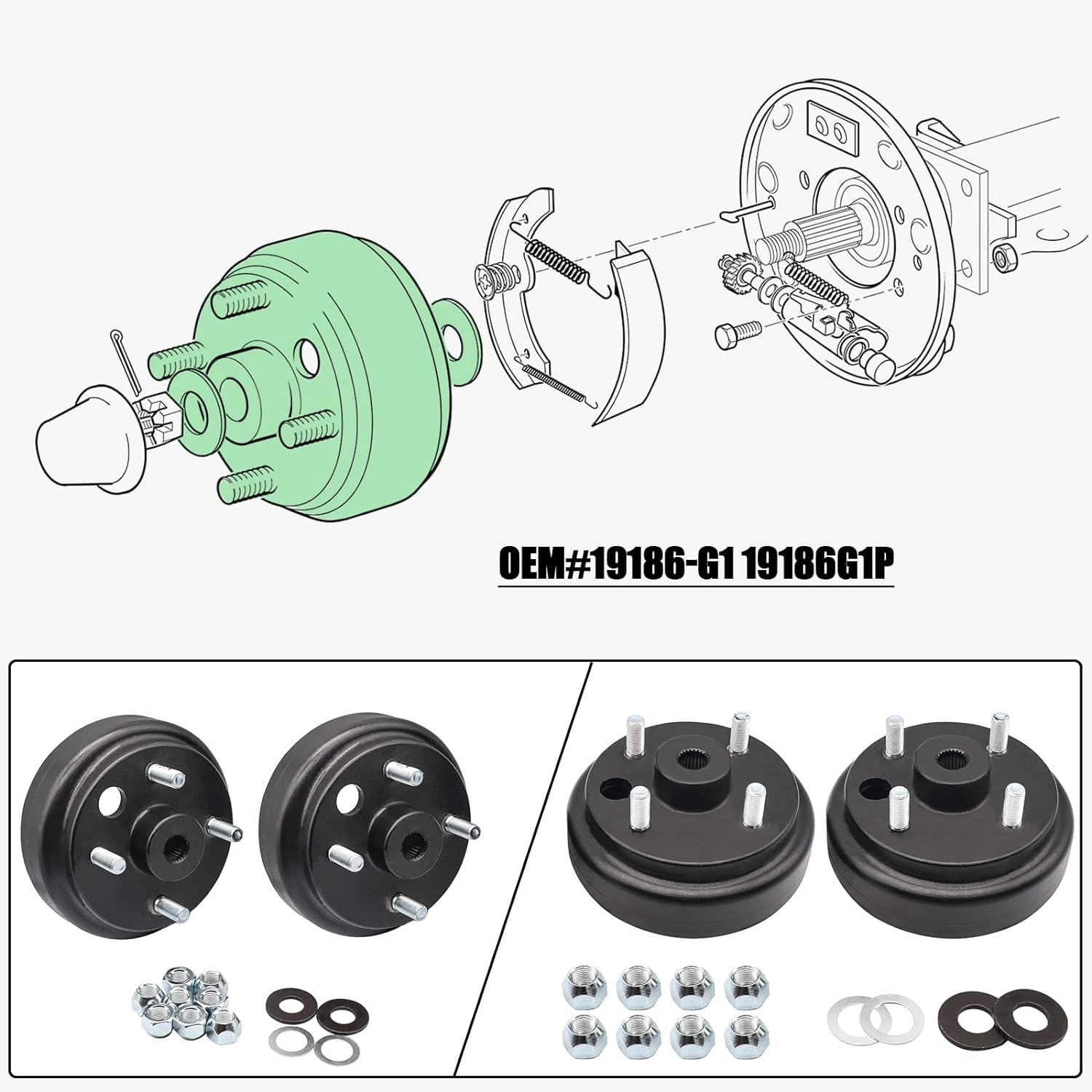 Panglong EZGO TXT Brake Drum Hub Assembly for 1982 UP Electric Golf Cart,OEM#19186-G1