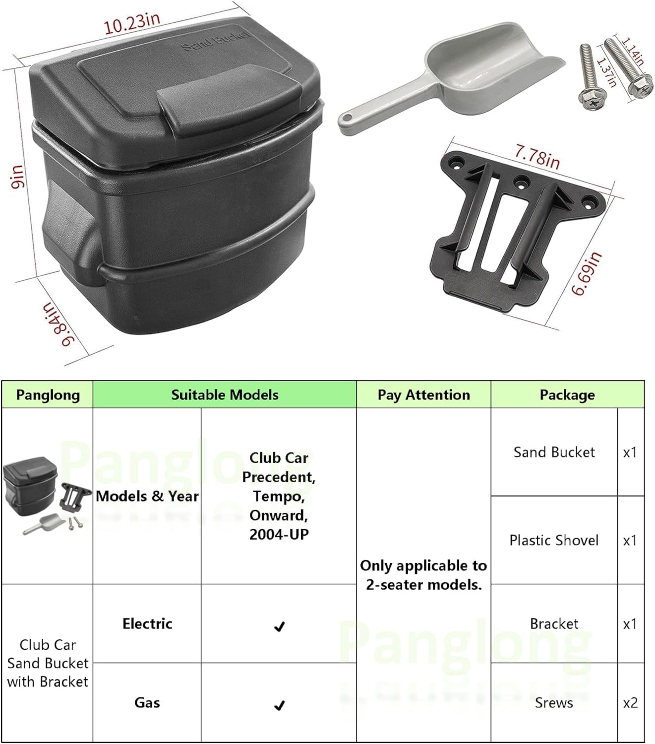 Club Car Sand Bucket with Bracket for 2004-UP Precedent and Tempo and Onward Golf Carts 101985201 103886801（High Capacity）