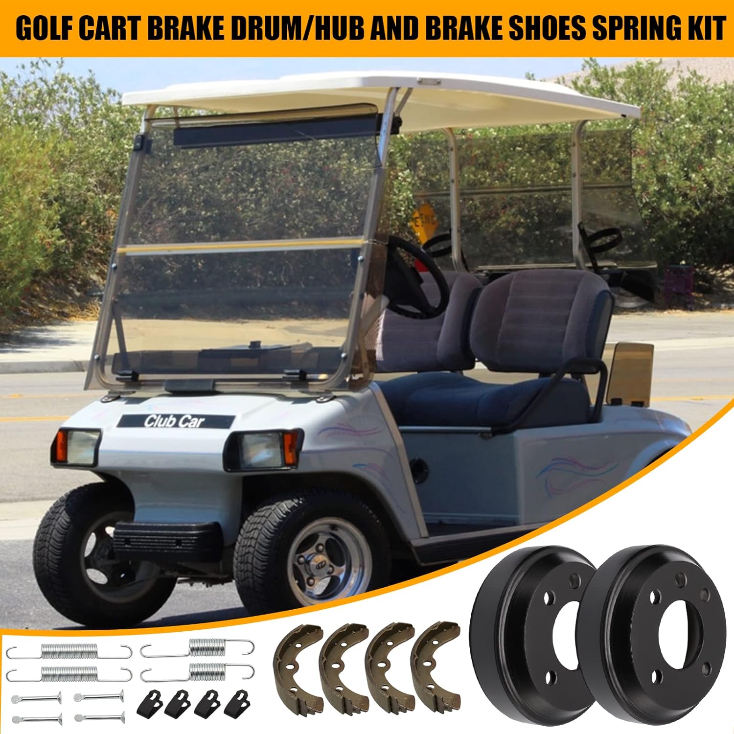 DRIVE-UP Golf Cart Brake Drum/Hub and Brake Shoes Spring Kit Fits Club Car DS 1981-1994 4263,1011137 101146302 101816301